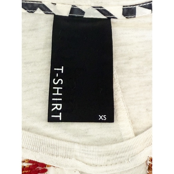 Anthropologie Dolan T-Shirt Aztec Embroidered Red Bronze Woven XS - Picture 4 of 6